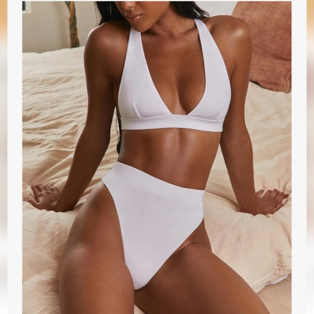 NWOT White High Waist Thong Bikini Swim Swimsuit Beach Vacation Summer Pool